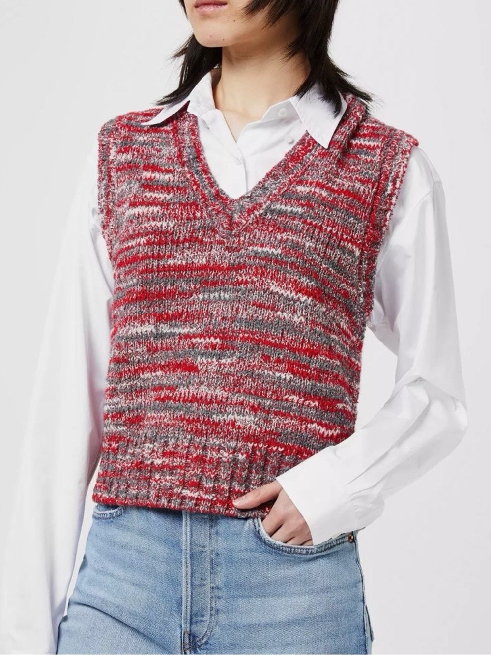 Re/Done 60s Sweater Vest in Red Multi